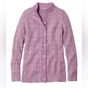 LL Bean Women's Double L Mixed-Cable Sweater, Button-Front Cardigan Cotton Small